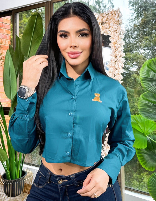 BLUSA CAMISERA CORTA MANGA LARGA BORDADA